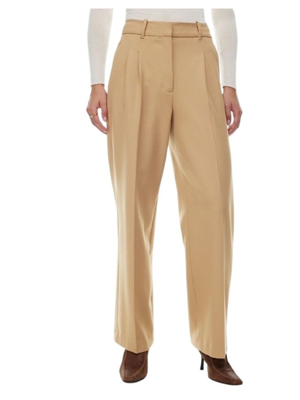 Aritzia Wilfred The Effortless Pant Womens 0 Beige High Rise Wide Leg Trousers